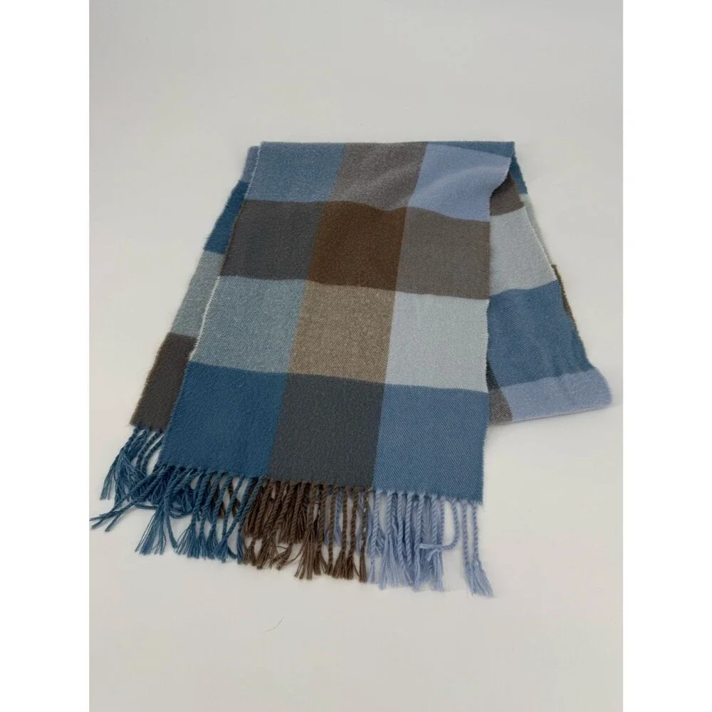 100% Cashmere Hand Tailored Plaid Scarf | Blue Multi | One Size
